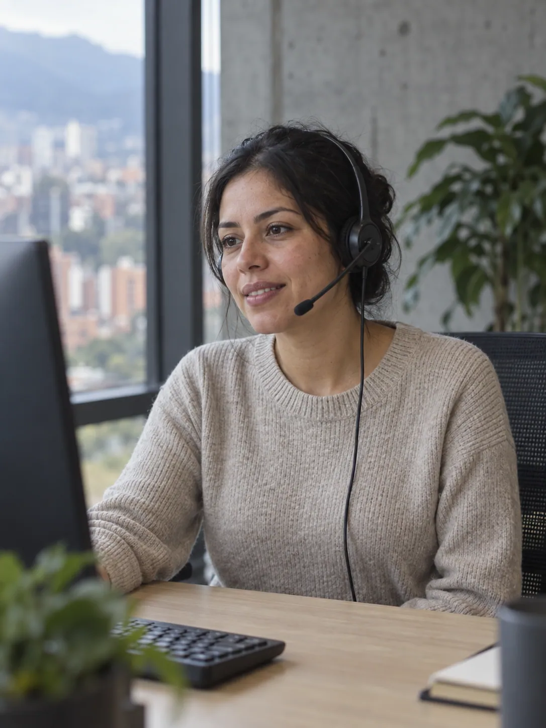Marisol Rueda at the Parley studio in Bogotá, on a customer call