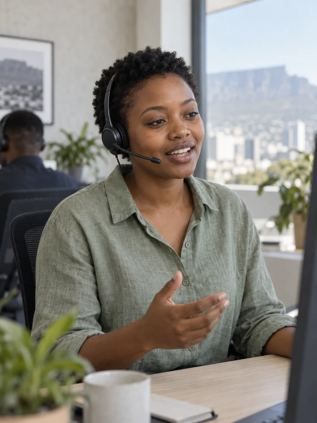 Thandi Mokoena at the Parley studio in Cape Town, on a customer call
