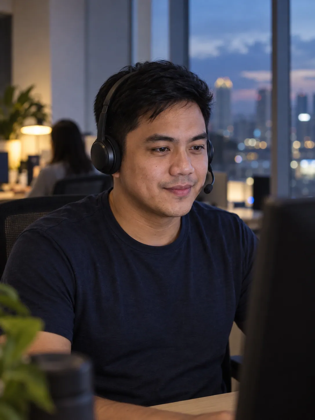 Joel Abellana at the Parley studio in Cebu, on a customer call