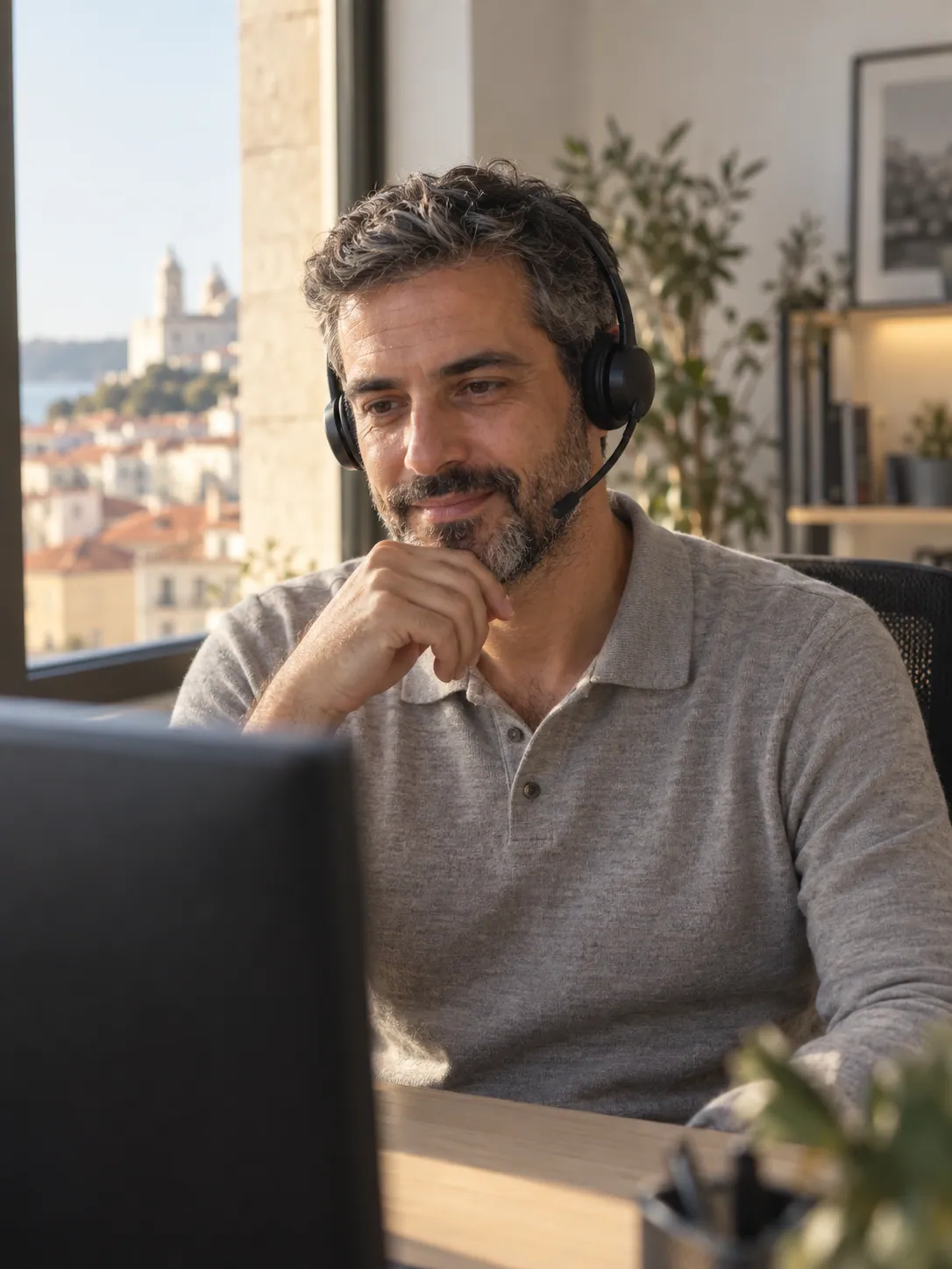 Rui Valente at the Parley studio in Lisbon, on a customer call