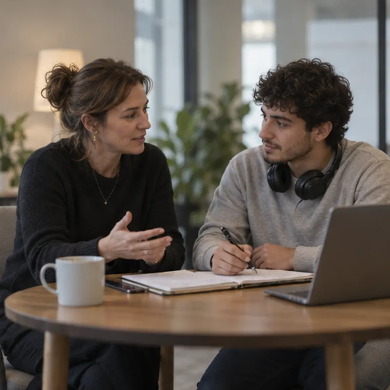 A team lead and an agent in a one-to-one coaching session